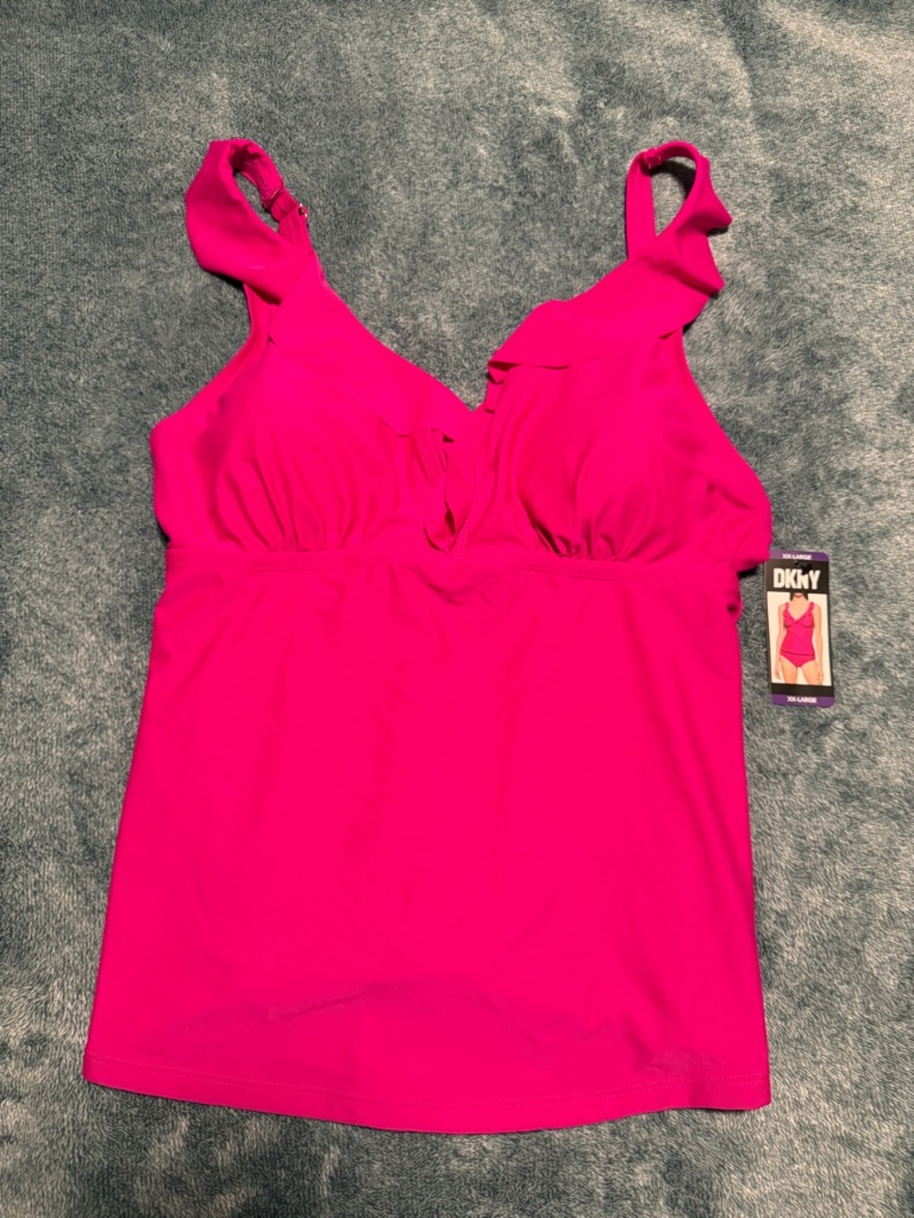 DKNY Women's Hot Pink Ruffle Tankini Top Summer Beach Swim Bathing Suit Size XXL